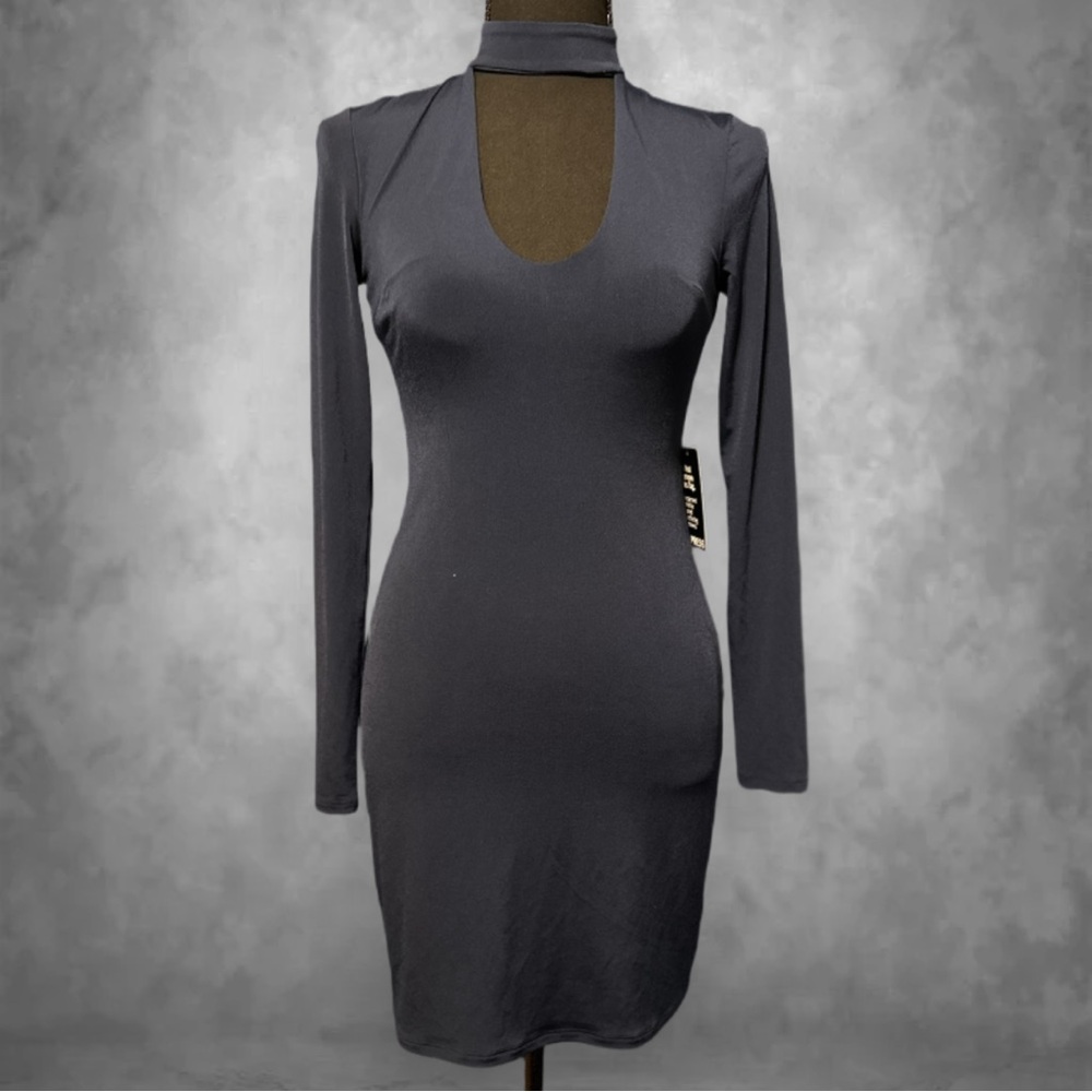 Express Ribbed Bodycon Dress Mock Neck Long Sleeve